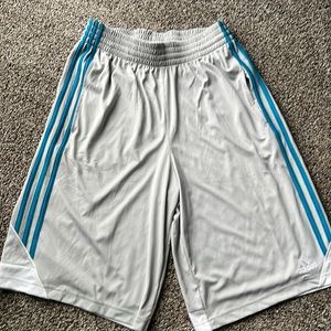 Mens Small Adidas Basketball shorts light grey with teal stripe